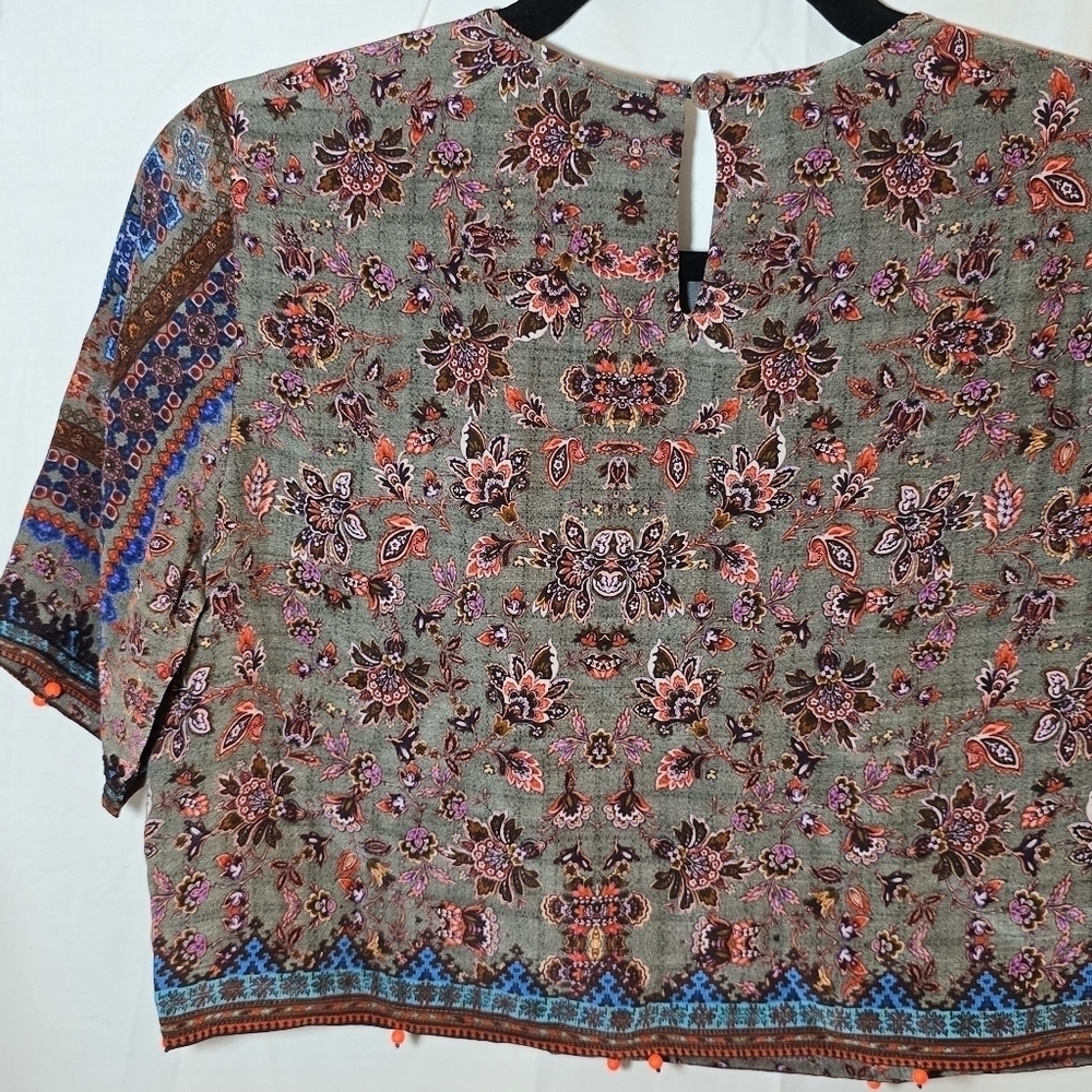 Hemant & Nandita Anthropologie 100% Silk Beaded Cropped Short Sleeve Boho - Picture 10 of 10